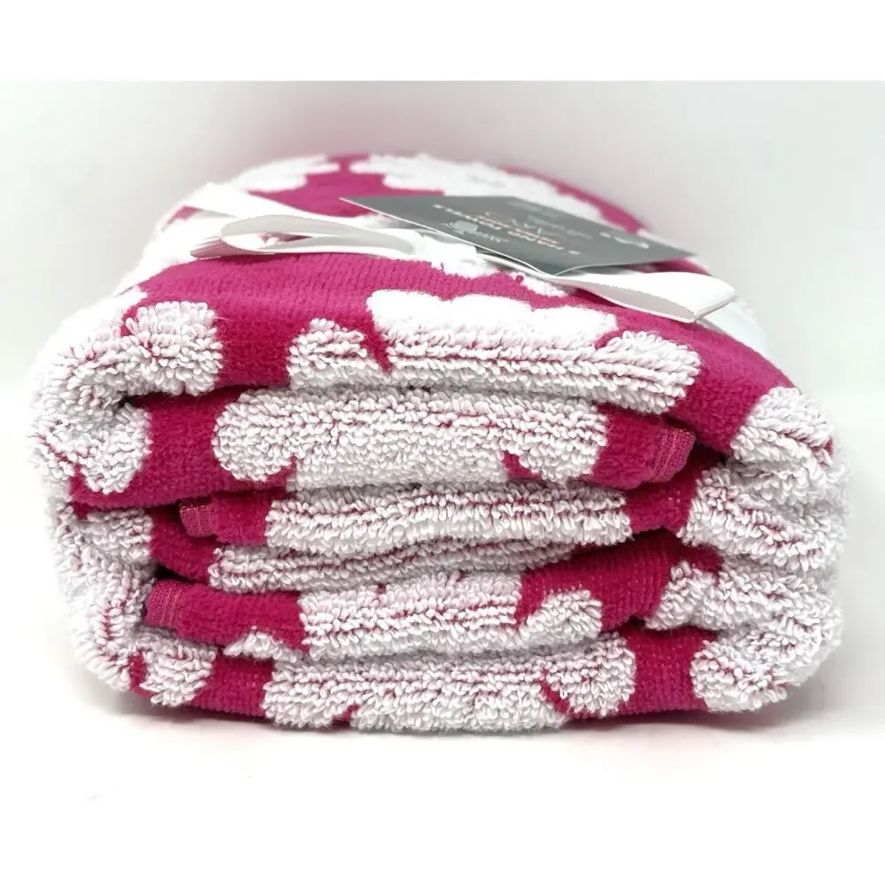 Caro Hot Pink Floral Hand Towels Daisies 2 Pcs Bright Pink White NWT Set Of 2